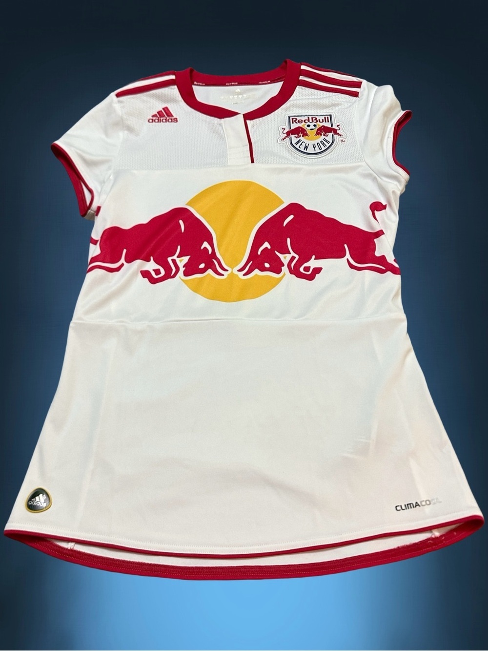 adidas White Women's New York Red Bulls Soccer Jersey with Red & Yellow Logo M - Picture 3 of 11